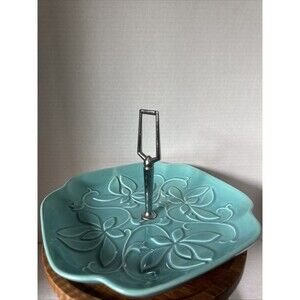 California Pottery Serving Plate W/ Handle Turquoise 50s 60s Mid-Century *MINT*